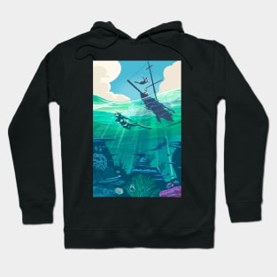 Reef Diver and Snorkeller Retro Sailing Travel Poster Hoodie